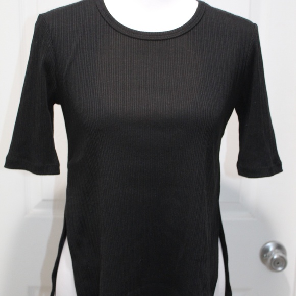 3x1 NYC Womens Solid Ribbed Knit Split Sides Top Black 3/4 Sleeve VGC Size M - Picture 1 of 5